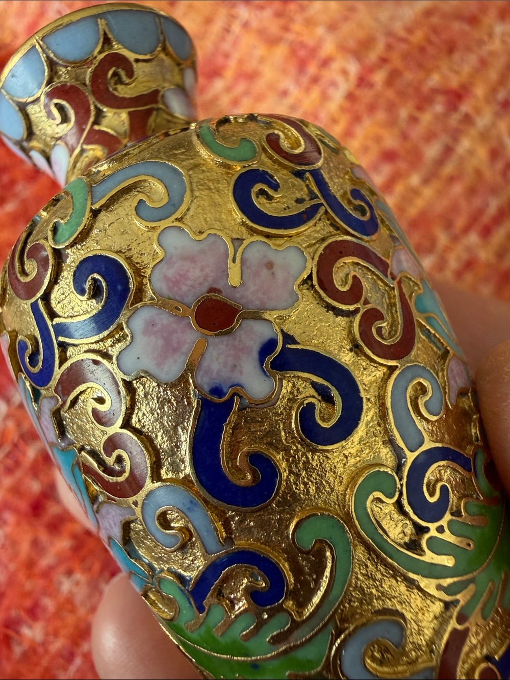 Vintage golden floral cloisonné vase, Chinese Antiques - Picture 5 of 7